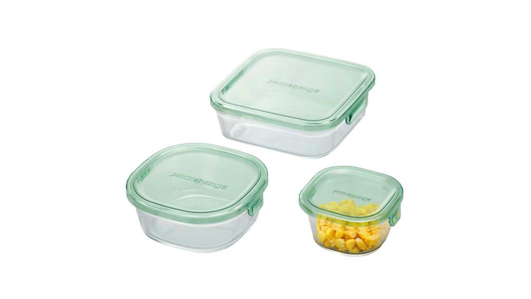 【562ポイント還元中】iwaki 耐熱ガラス 保存容器 角型 3個セット グリーン PS-PRN3-G1