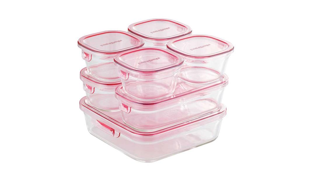 【945ポイント還元中】iwaki 耐熱ガラス 保存容器 7個セット ピンク パック&レンジ システムセット PSC-PRN-P7