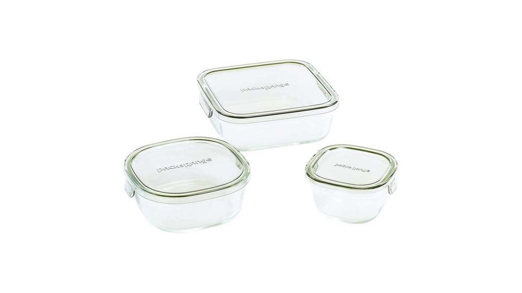 【660ポイント還元中】iwaki 耐熱ガラス 保存容器 角型 3点セット オリーブグリーン パック&レンジ PC-PRN3G41