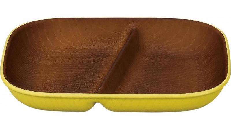 【363ポイント還元中】issoecco 木目スクエアワンプレート(イエロー)