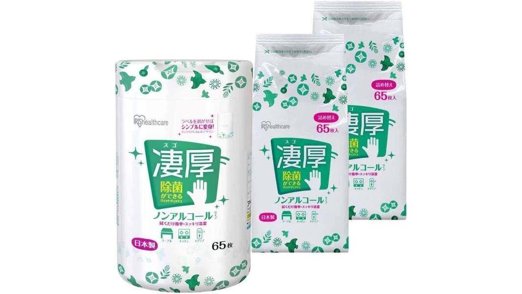 【444ポイント還元中】【本体1個+詰め替え2個】凄厚ウェットティッシュ ノンアルコール 厚手 65枚入